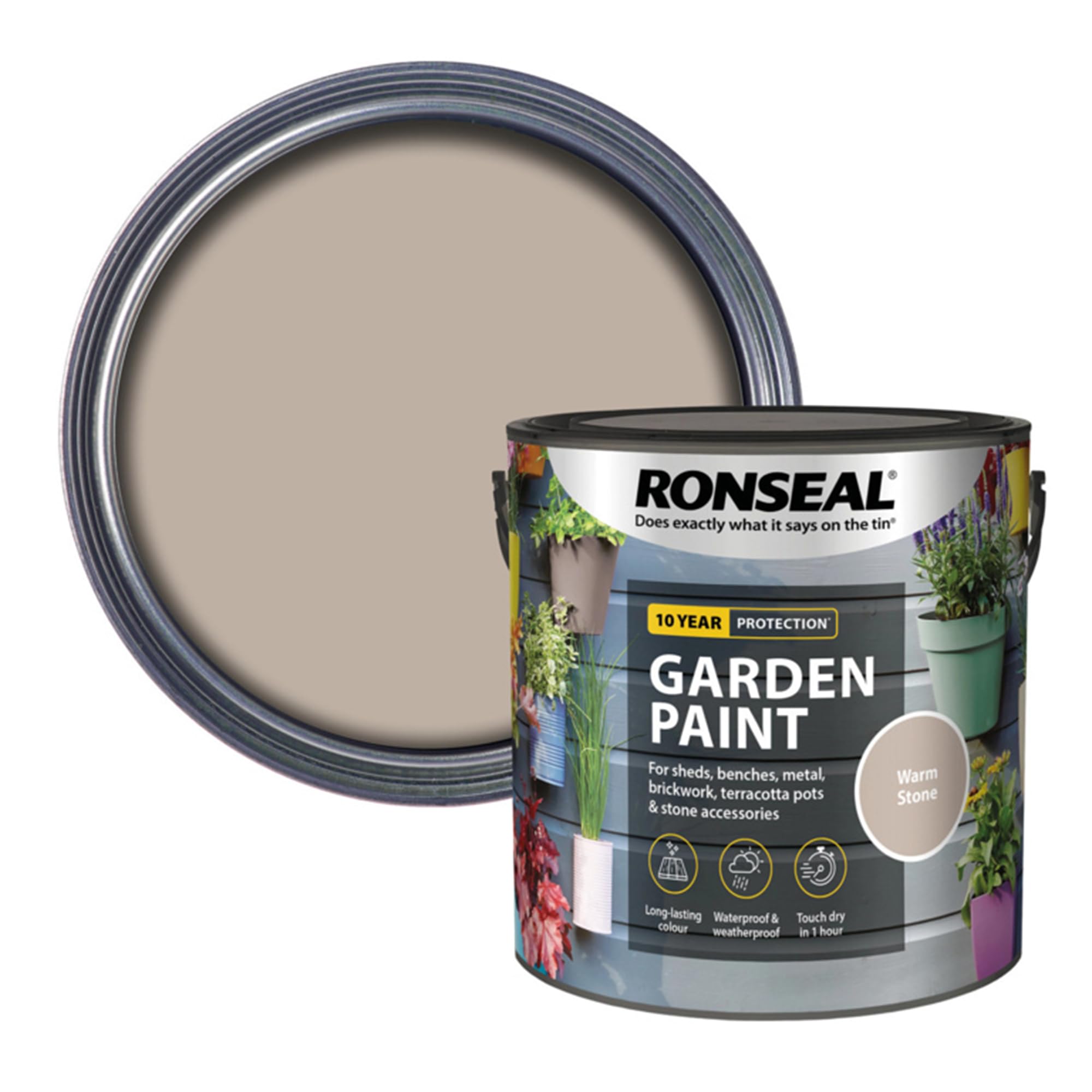 AOC24 Garden Fence Paint 2.5l – Multi-Surface Exterior Paint for Wood, Brick, Metal, Stone & Terracotta – Waterproof, Resists Fading, Matt Finish for Sheds, Fences, Garden Furniture Paint Warm Stone