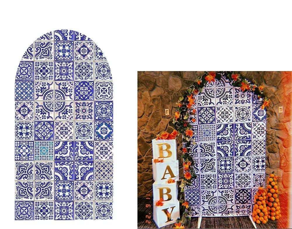 ittsmnt Arch Backdrop Cover Patchwork Tile Arched Stand Covers Stretchy Photography Background for Birthday Banquet Porcelain Parties Decor Banner