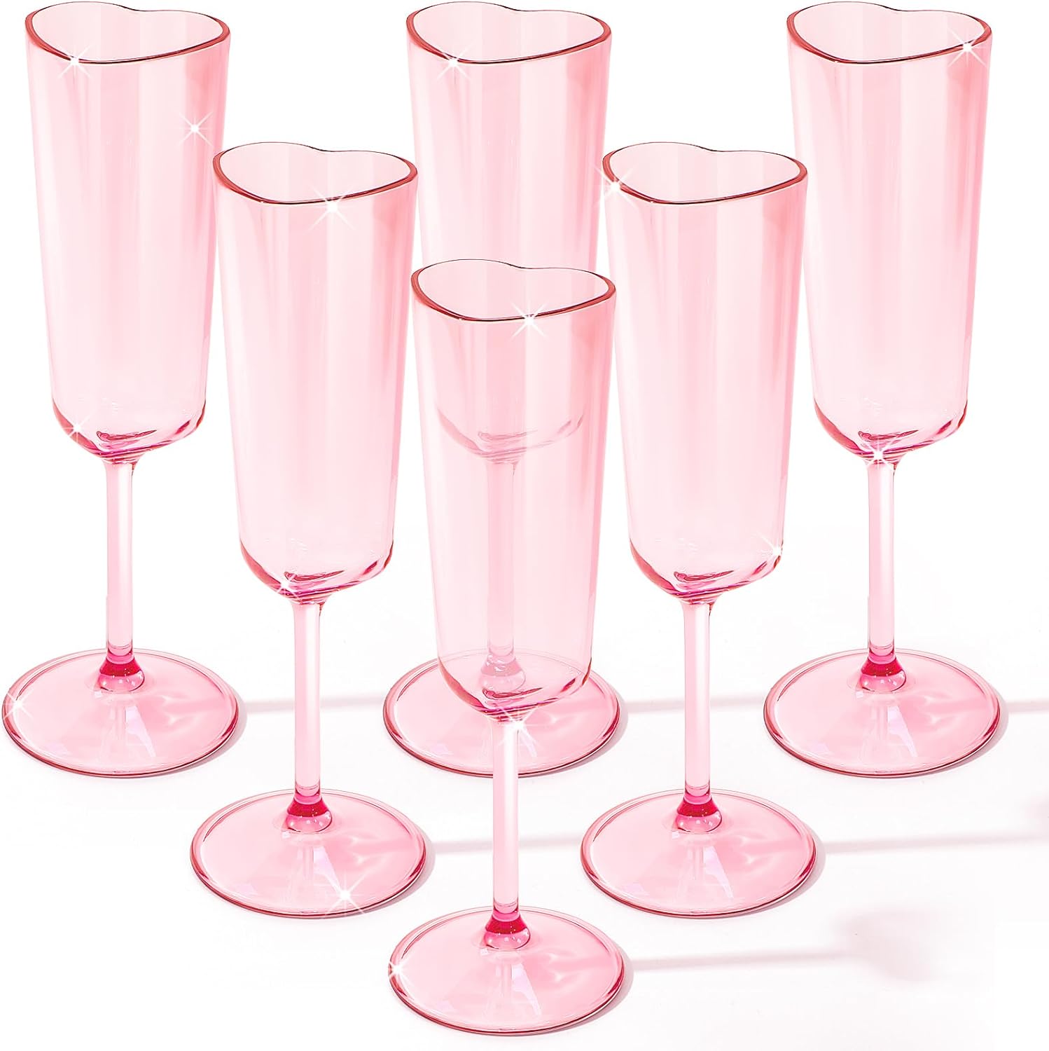 6 Pcs Valentines Day Heart Shaped Champagne Flutes 6 oz Pink Acrylic Champagne Glasses for Wedding Galentines Bachelorette Birthday Party Supply Heart Shaped Wine Cups Pink Cocktail Glasses