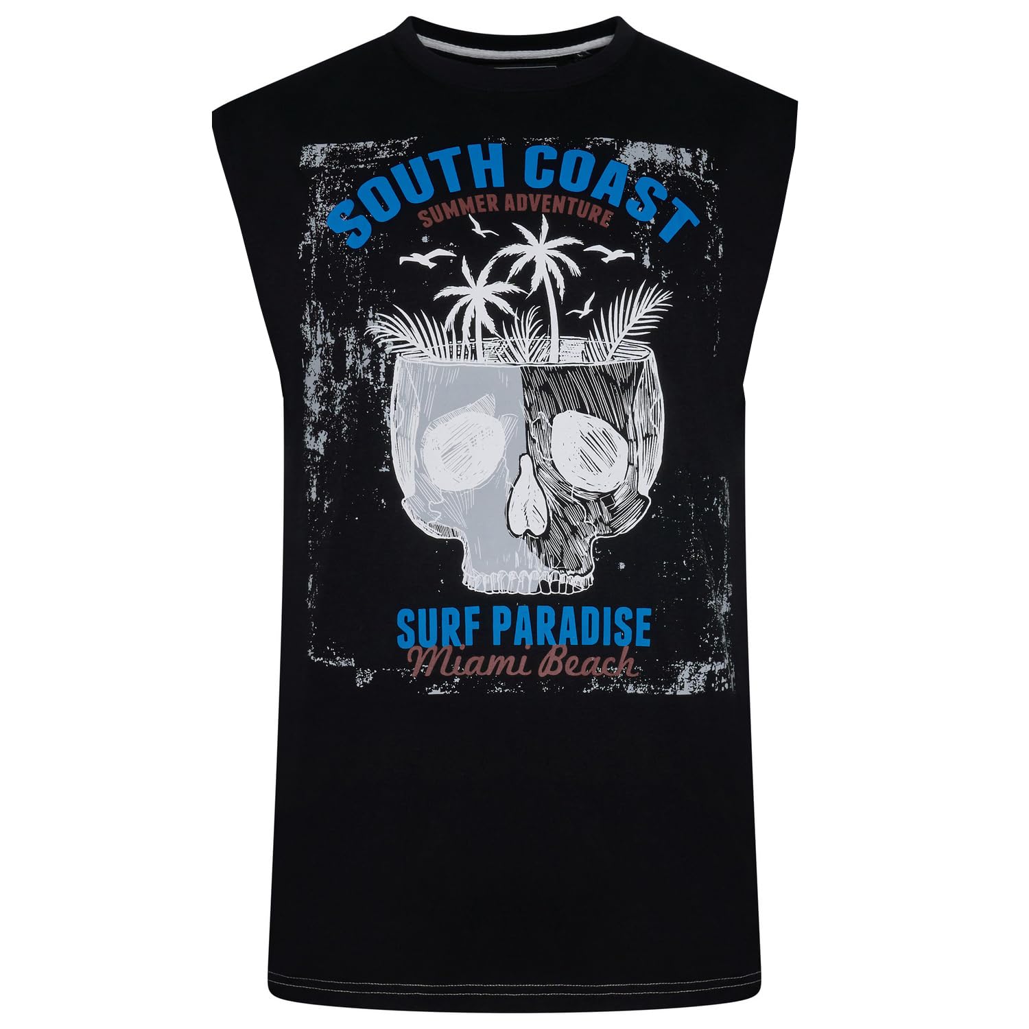 Kam Men's Black Sleeveless South Coast Surf Print Cotton Casual Plus Size 2XL-8Xl 5802 (Uk, Alpha, 4XL, Plus, Regular, )