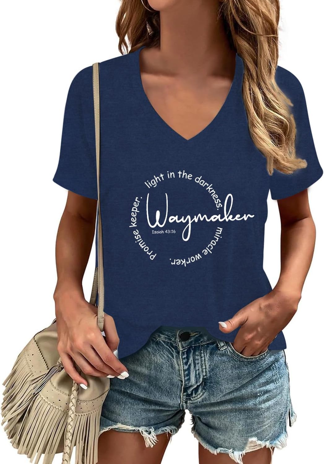 Christian Shirt for Women Waymaker T-Shirt Light in The Darkness Tshirt Bible Verse Faith Tee Top