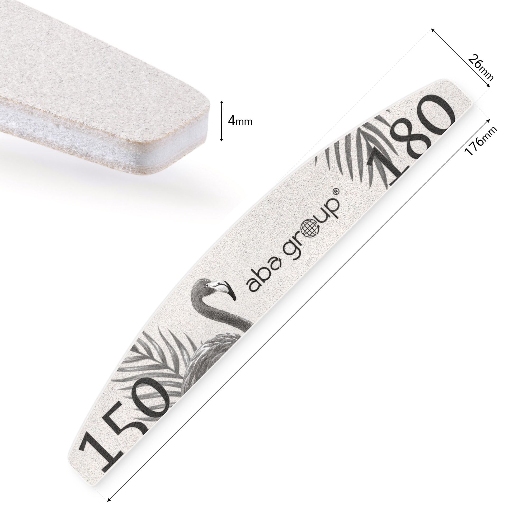ABA GROUP Nagelfeile 150/180-500 Stück - Halbmond 4 mm Dick - Einzeln Hygienisch Verpackt - Profi Tools für Gel- und Naturnägel, Feilen für Gelnägel, Doppelseitige Nagelpfeile, Nail File Set