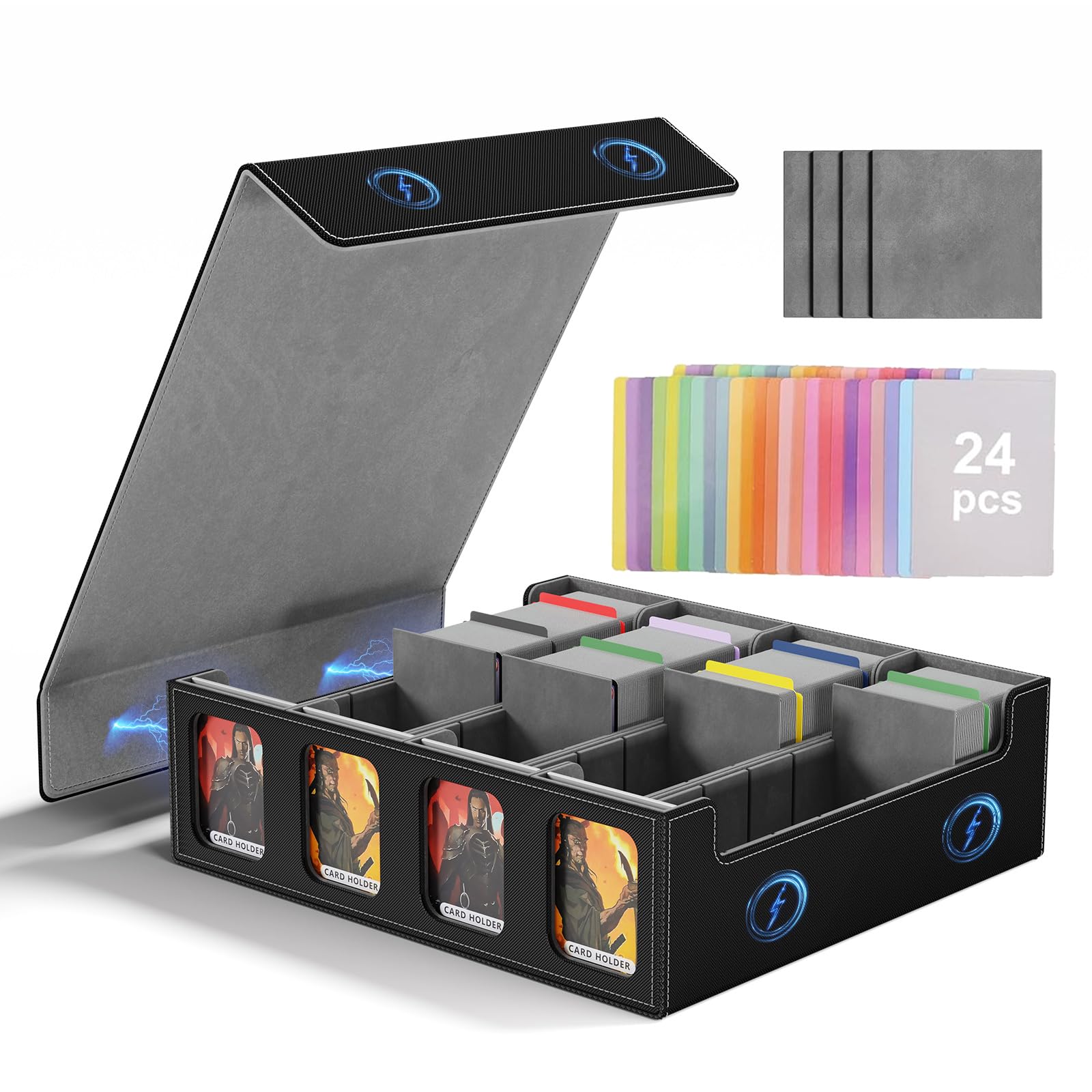 Boîte de rangement pour cartes | Capacité 3000+ - 24 séparateurs, 4 supports, avec fenêtres | Pour TCG/Yu-Gi-Oh, couleur Noir/Violet - Jeux - Jouets