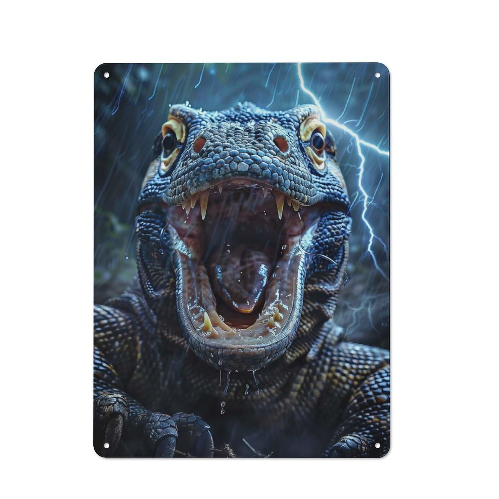 Junmoney Komodo Dragon Lightning Metal Sign 40X30cm With For Workshop Wall, Rustic Decor, Wall Decoration For Workshops And Hobby Rooms