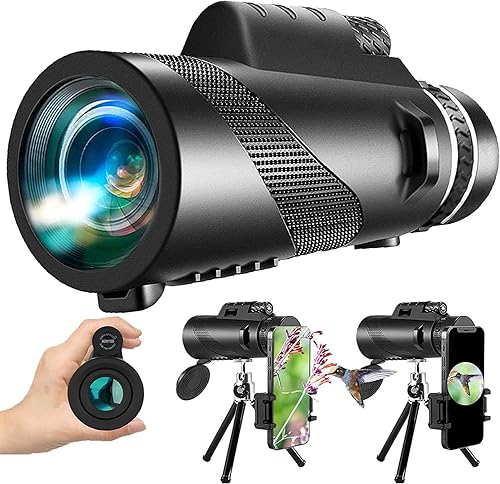 Miniatura 10 de Telescopio monocular de 80 x 100 de alta definición para adultos de alta potencia con adaptador para teléfono inteligente, telescopio caza vida