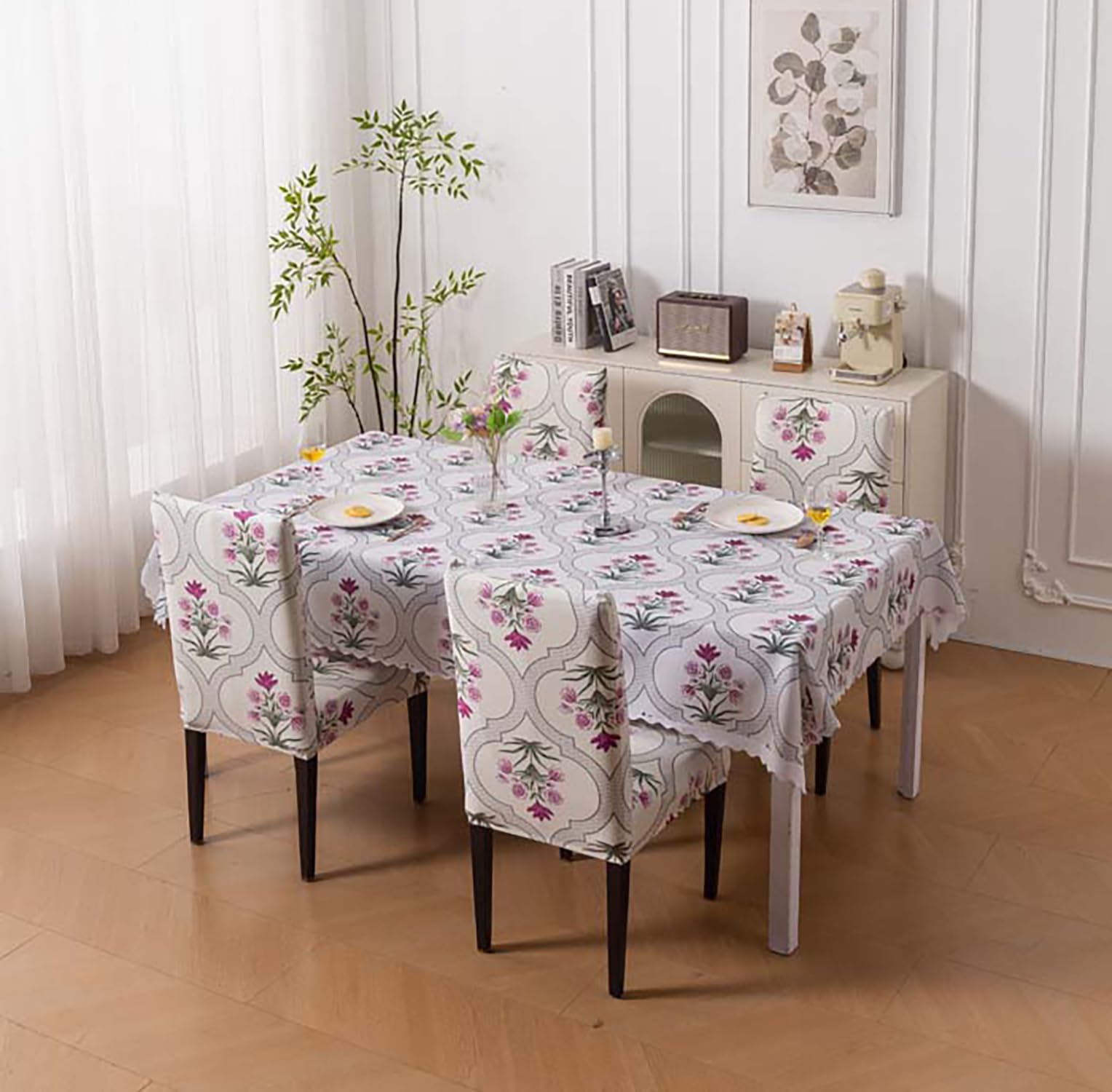 House of Quirk Dining Table Cover Waterproof with 4 Chair Covers for Kitchen Dining Table Cloth Dust and Oil Repellent (Mughal Buta, 1 Table Cover + 4 Chair Cover)