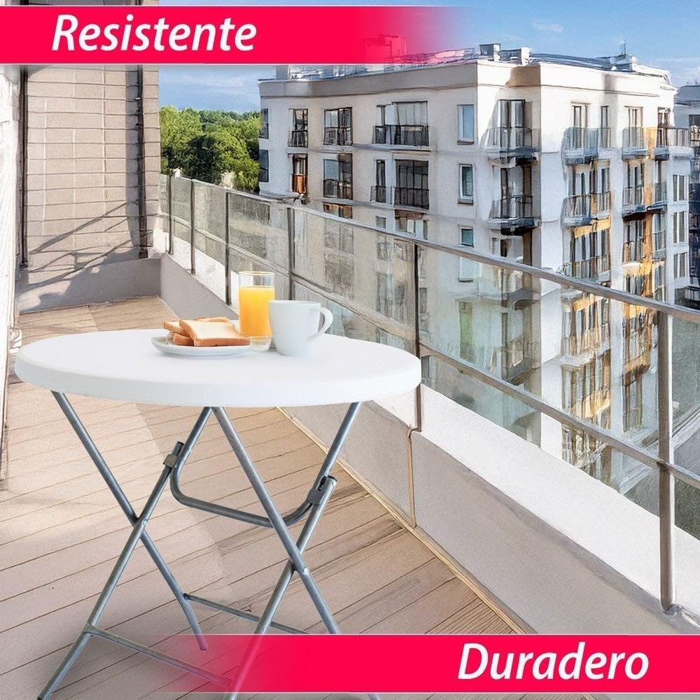 LOLAhome Mesa Plegable, de Acero Anticorrosión y HDPE (De Ø 80x74 cm) | Resistente, fácil Transporte, fácil Montaje | Ideal Acampadas, Picnic, Catering, Jardín, Terraza
