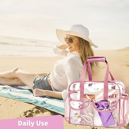 Vista 12 de MOFASVIGI Bolsa transparente aprobada para estadios, transparente, impermeable, para trabajo, juegos deportivos, conciertos, viajes, 12 x 12 x 6