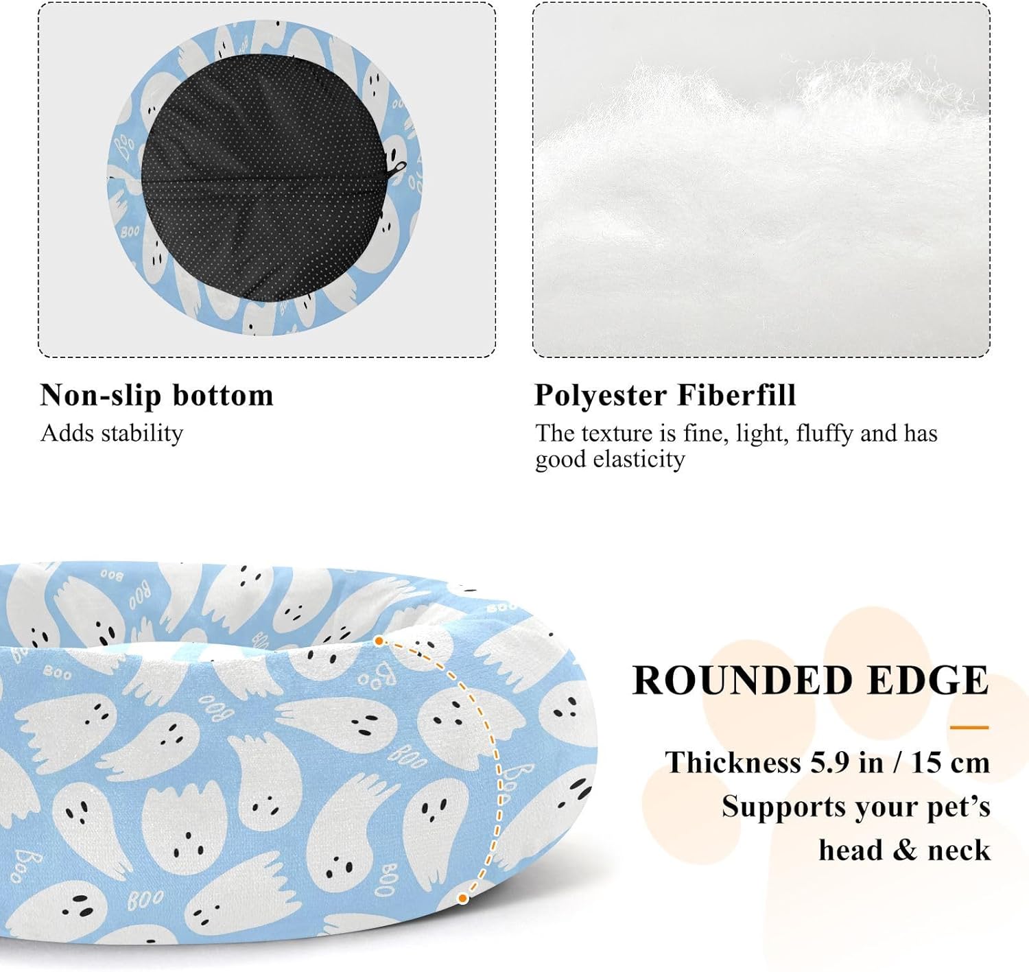 Pet Dog Bed Relieve Stress Fluffy Dog Pillow Bed for Small Size Pets Supplies M Light Blue Halloween Ghosts Pattern