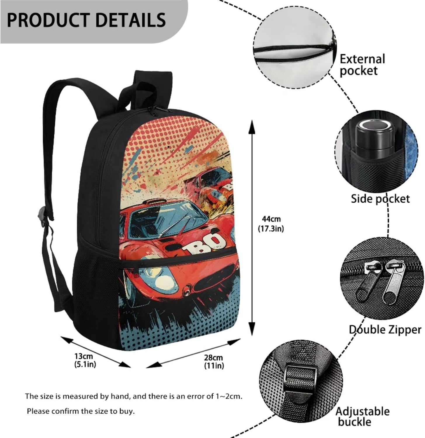 Boys Race Car Backpack for Kids with Lunch Box Pencil Case Water Bottle Sleeve Set, Large Capacity Bookbags Travel Bag Elementary Middle School Students, 4pcs Back To School Gift