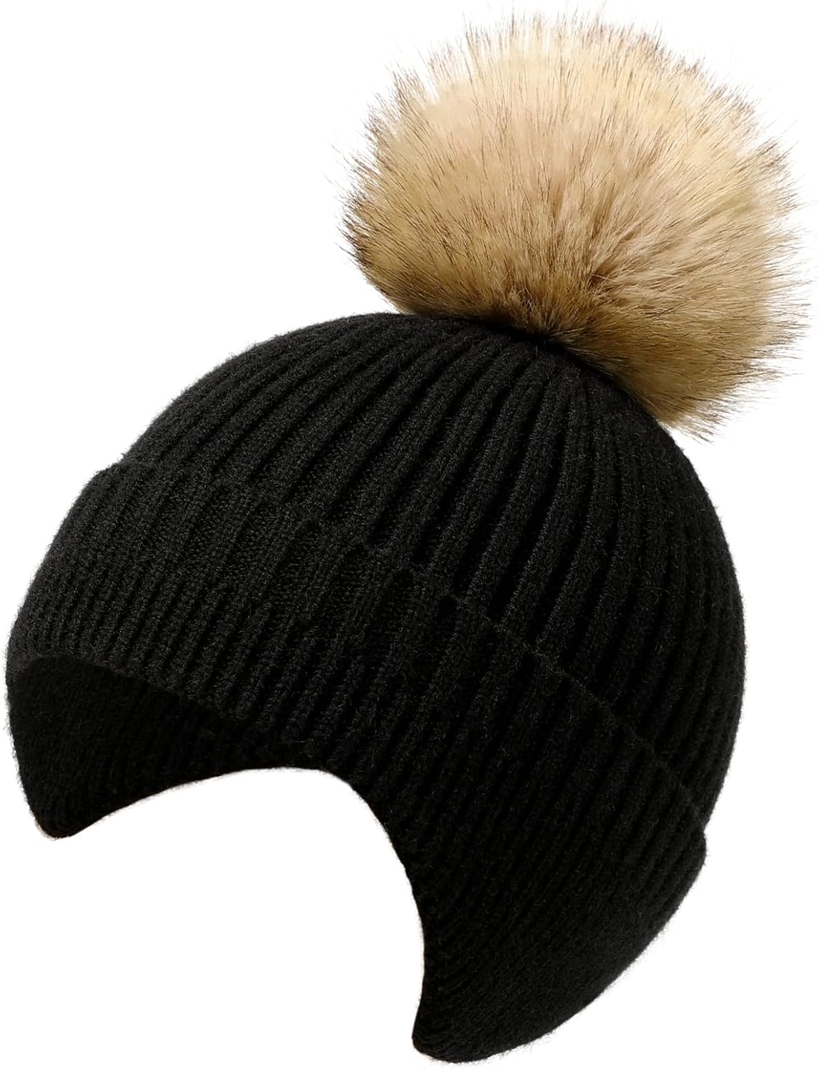 Beanie Winter Hat, Winter Hats for Men Women, Thermal Thick Polar Fleece Snow Skull Cap Faux Fur Pom Ear Covers