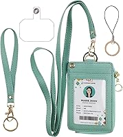 Vista 13 de bolimoss Soporte para tarjeta de identificación con cordón para el cuello, cartera de piel sintética, cordón rosa con soporte para identificación