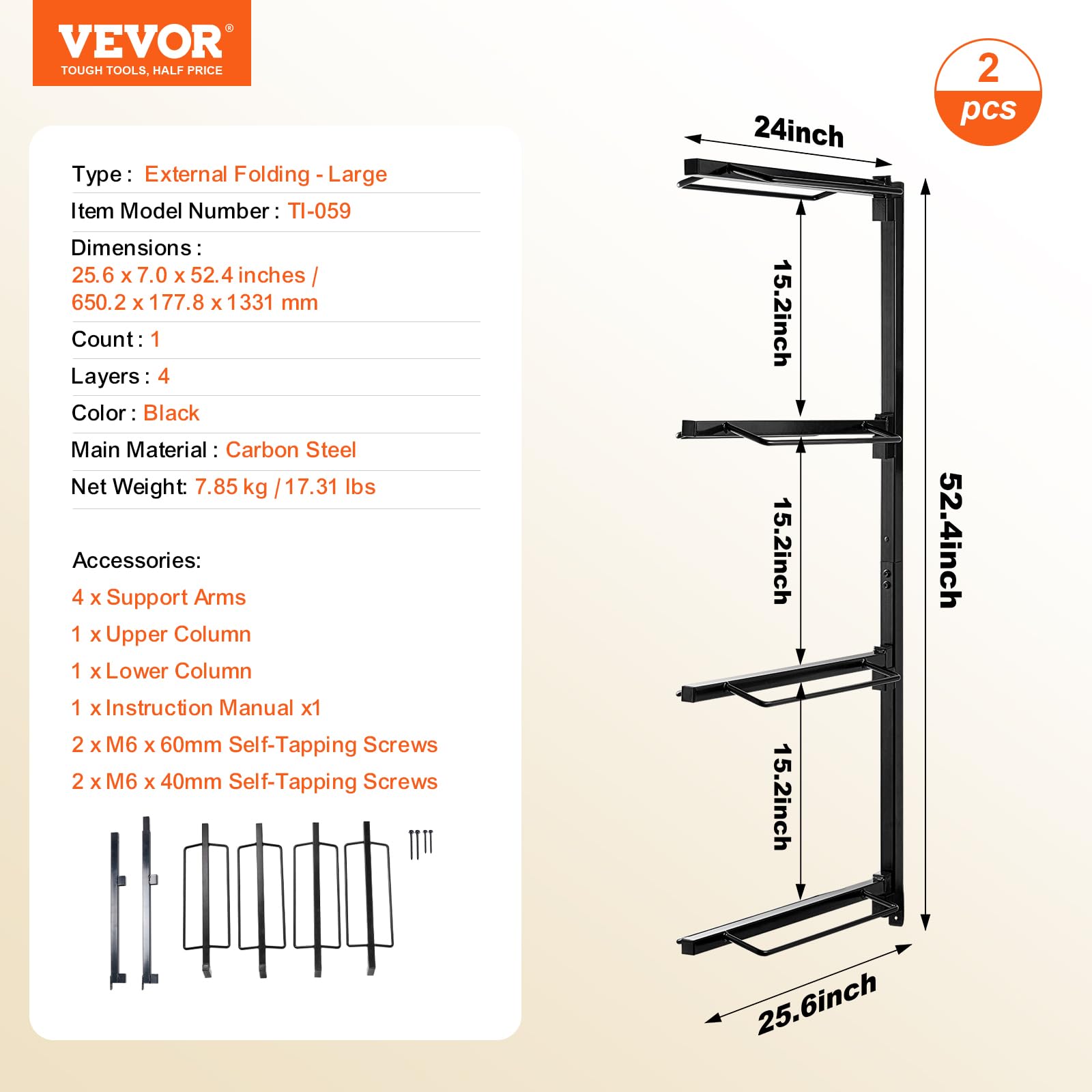VEVOR Supporto per Sella da Parete, Supporto per Sella per Cavallo a 4 Livelli, Supporto per Sella Western e Inglese, Supporto per Coperta per Cavallo per Organizzazione Selleria 609 x 177 x 1320 mm