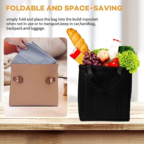 Miniatura 5 de JERIA Paquete de 24 bolsas de comestibles reutilizables, bolsas de compras grandes y plegables lavables, bolsas de mano resistentes con asas