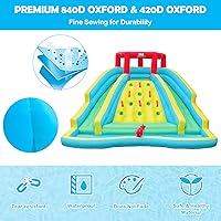 Vista 6 de BOUNTECH Tobogán acuático inflable, parque gigante de toboganes acuáticos para niños, diversión al aire libre con toboganes dobles largos, soplador