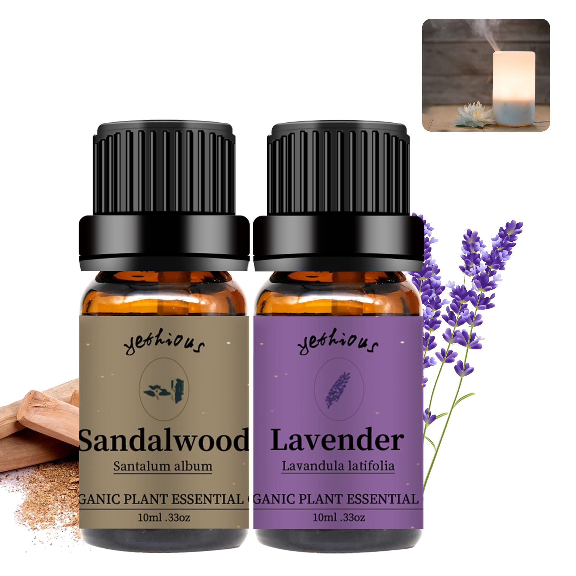 yethious Lavender Essential Oil Bundle with Sandalwood Essential Oil Pure Organic Plant Oils for Diffuser Aromatherapy Gift Oils