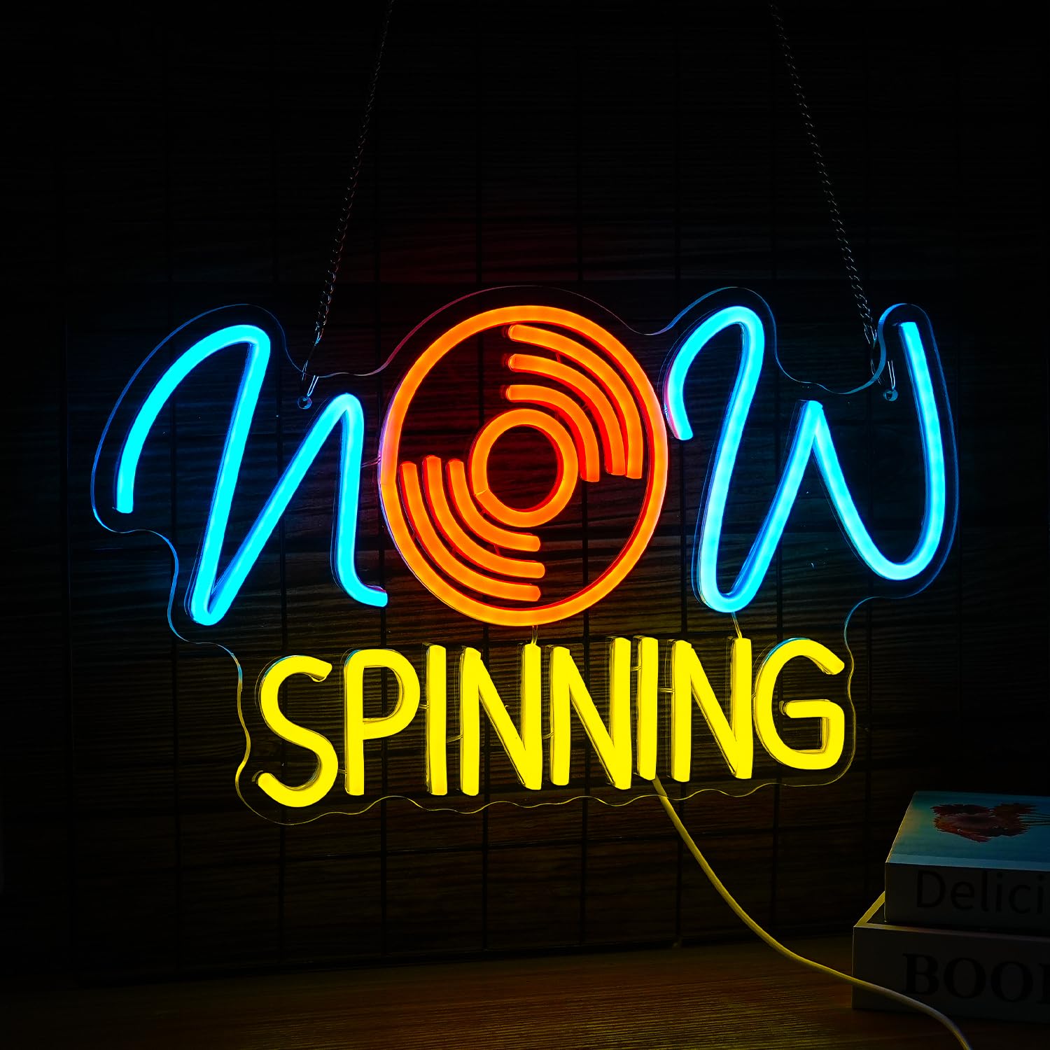 musicon Gawin サイン Record Neon Sign 16.7 * 19.8 Inch Now Spinning Music Light