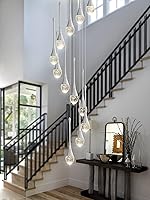 Vista 39 de Candelabro Moderno de 138'', 20 Luces, Lámpara Colgante Moderna Negra, Candelabro Grande para Escalera, Vestíbulo, Sala de Estar, Dormitorio