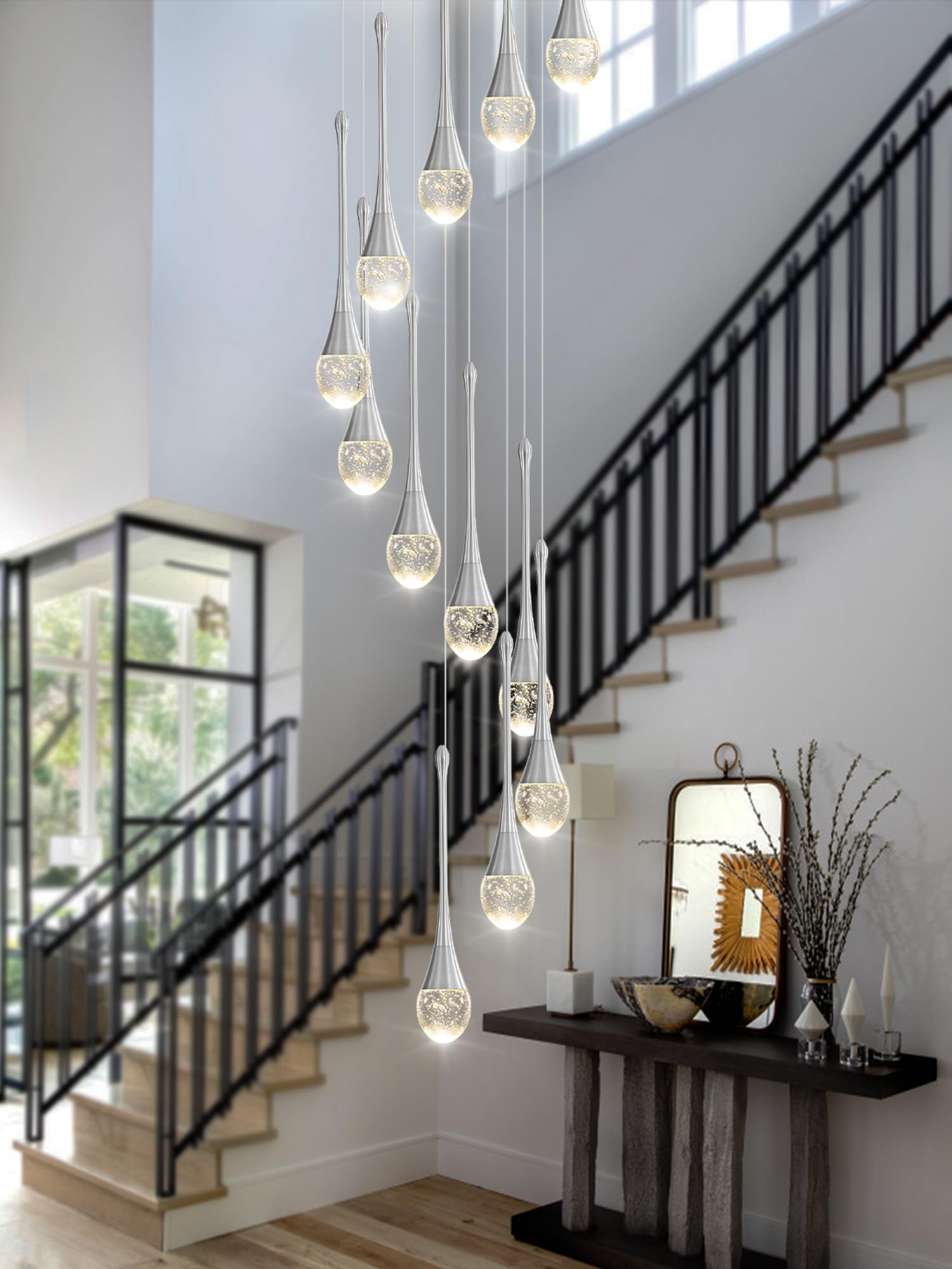 ykolupty H120'' Long Crystal Raindrop Chandelier 12 Lights Foyer Pendant Lighting Entrwey High Ceiling Chandeliers LED Dimmable Lighting…