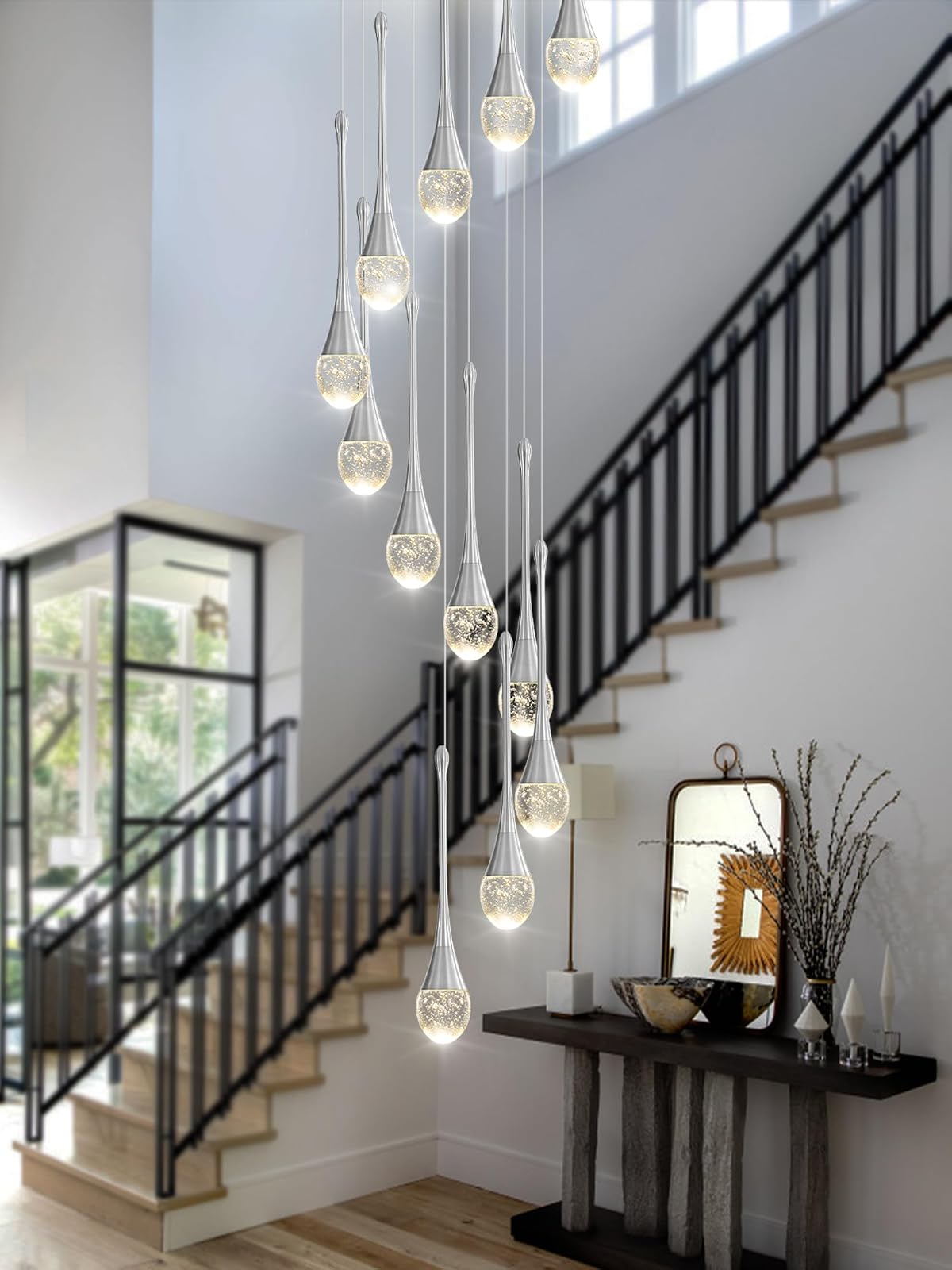 ykolupty Crystal Raindrop Chandelier, 12 Lights, Silver, Model TP0038-12Y, LED