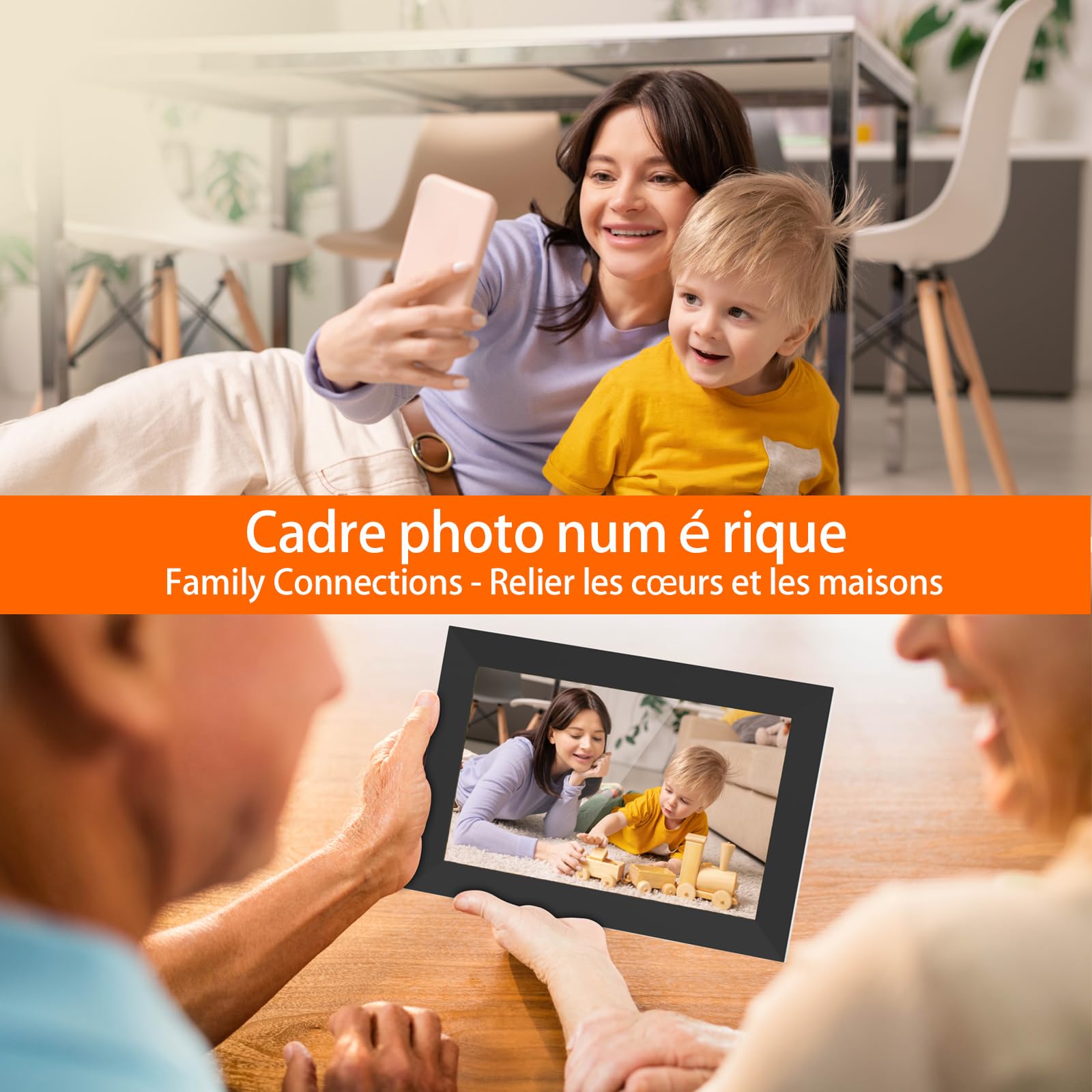 Cadre Photo Numérique WiFi 16GB, Cadres Photo Numérique 10.1 Pouces, Partagez Vos Photos sur Le Cadre Numérique Photo Via l'application Depuis n'importe où, écran Tactile 1280x800 (Black)