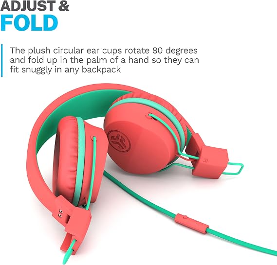 JLab JBuddies Studio on-Ear Kids Wired Headphones with mic, Volume Limiter, Foldable, Adjustable, Each