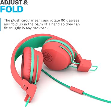 JLab JBuddies Studio on-Ear Kids Wired Headphones with mic, Volume Limiter, Foldable, Adjustable, Each