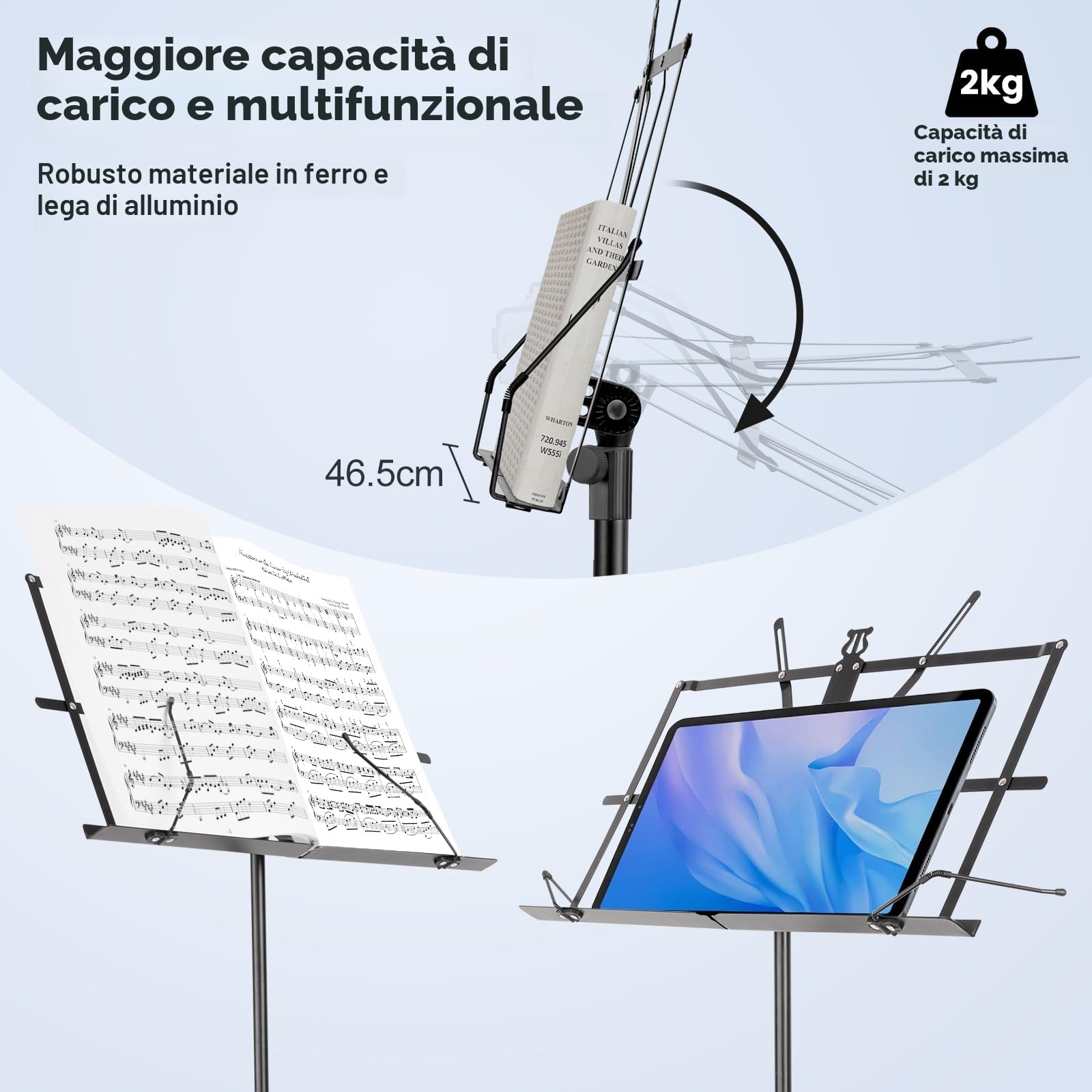 New Bee 2 in 1 Leggio Musicale Pieghevole Altezza Regolabile Porta Spartiti Musicali Leggio da Tavolo con Borsa