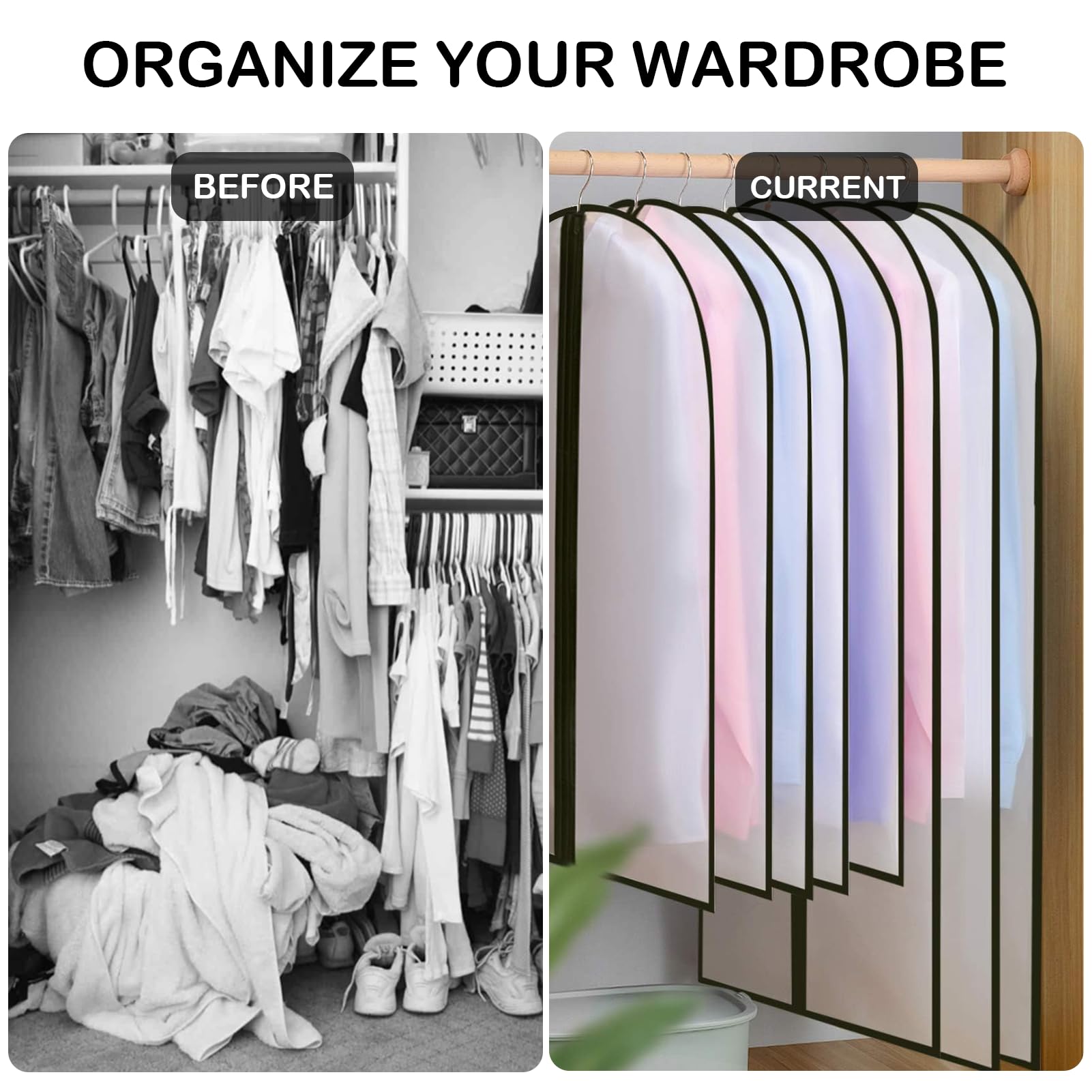 Dress Bags Covers long,2 PCS Dress Covers Garment bags Full Length,Garment Covers Translucent with Zip Waterproof Dustproof Long Dress Bags Covers for Long Dress Shirts Suits Jackets Coats Storage - Image 4