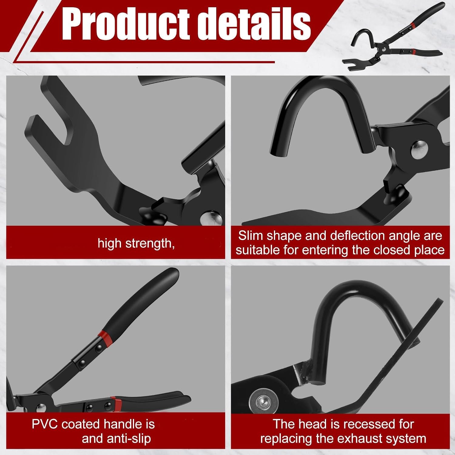 Car Exhaust Rubber Pad Detaching Plier with Unique Hook Designs Exhaust Brackets Removal Plier Simple Operate Car Pipe Tool