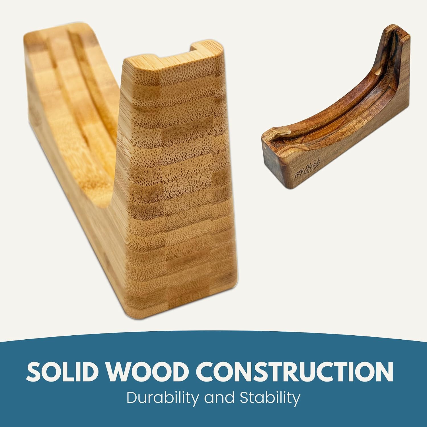 NULU Dock – Acacia Wood Knife Stand for Safe Storage & Easy Access | FSC-Certified Acacia | Ambidextrous Design with Blade Guard | Durable & Easy to Clean