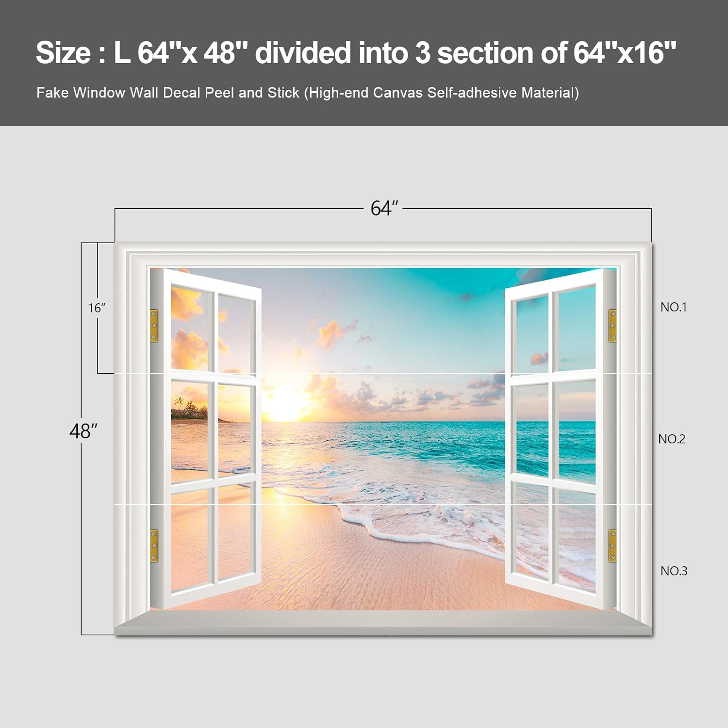Landscape Fake Window Wall Sticker Mural Wall Decal Stick and Peel - 80"x58"