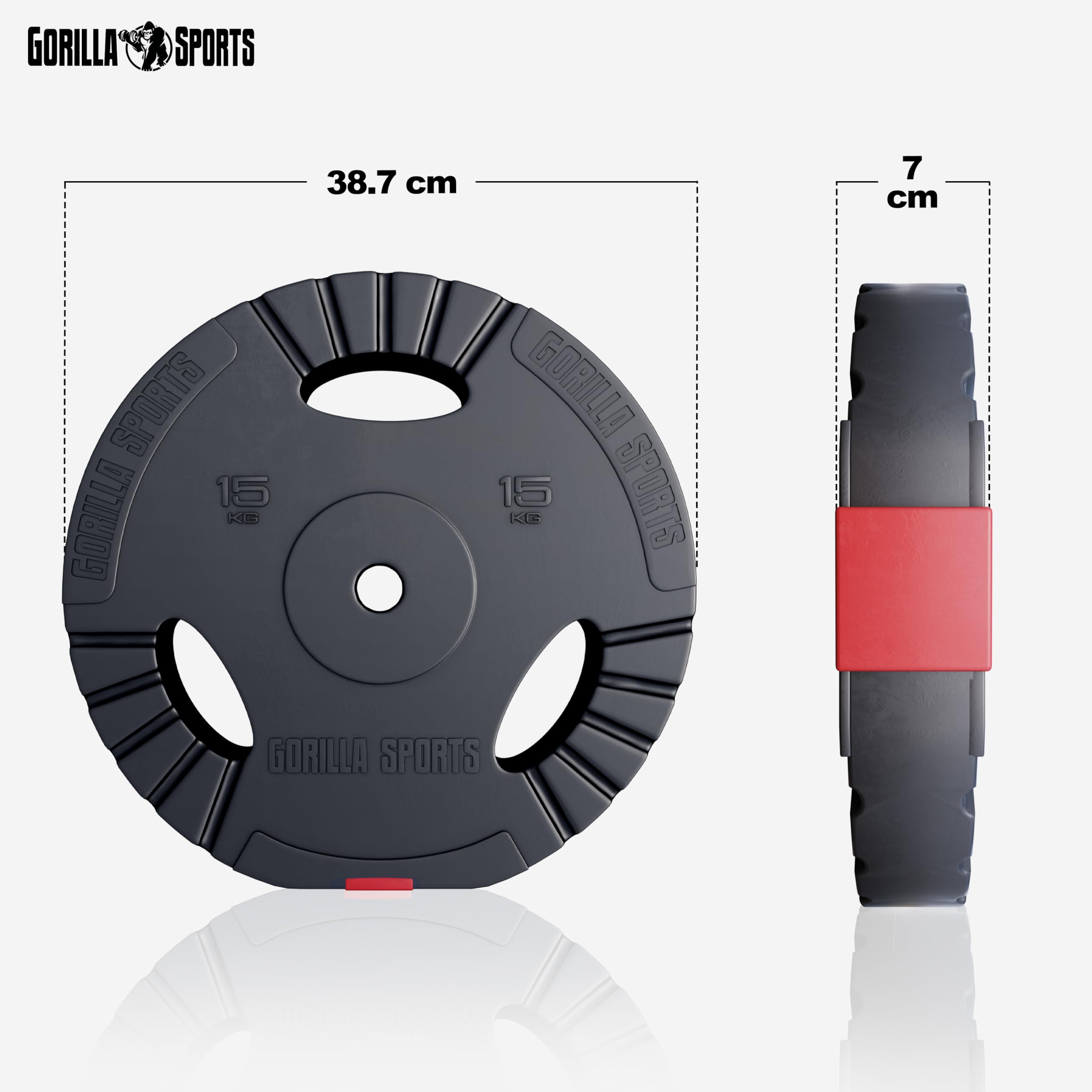 Gorilla Sports Gripper Discos de Plástico 30 kg con Asas | 2 unidades de 15 kg, Juego de pesas
