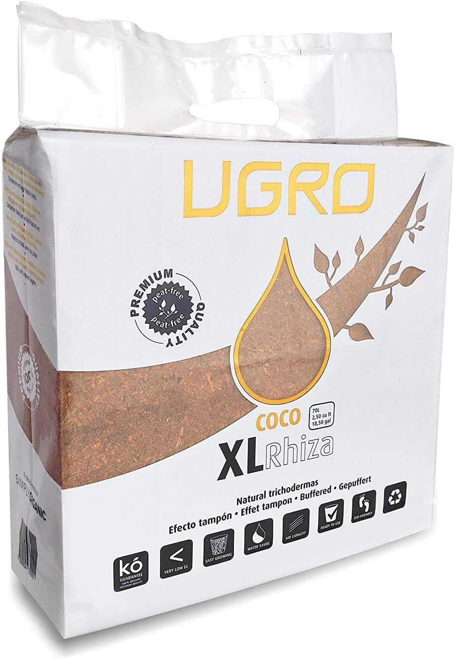 UGRO Coconut Coir Brick Dehydrated Organic Coco Poting Soil Coconut Substrate XL Rhiza 70L