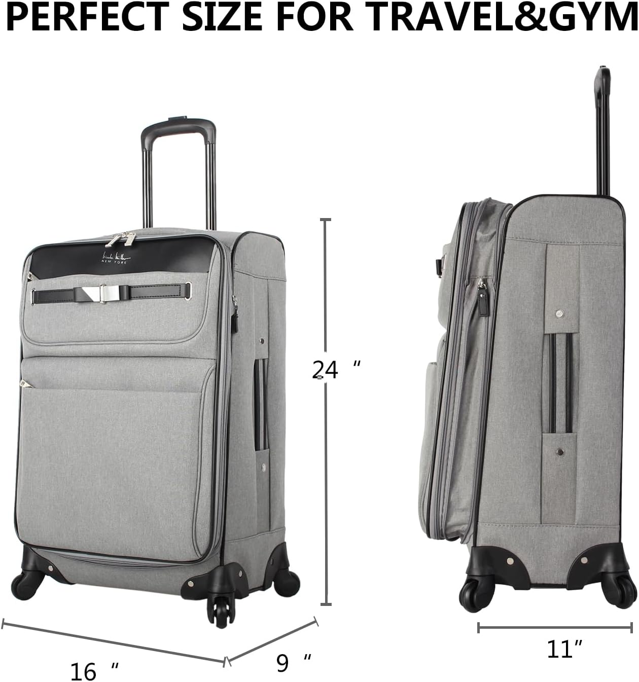 Nicole Miller Designer Luggage Collection - Expandable 24 Inch Softside Bag - Durable Mid-sized Lightweight Checked Suitcase with 4-Rolling Spinner Wheels