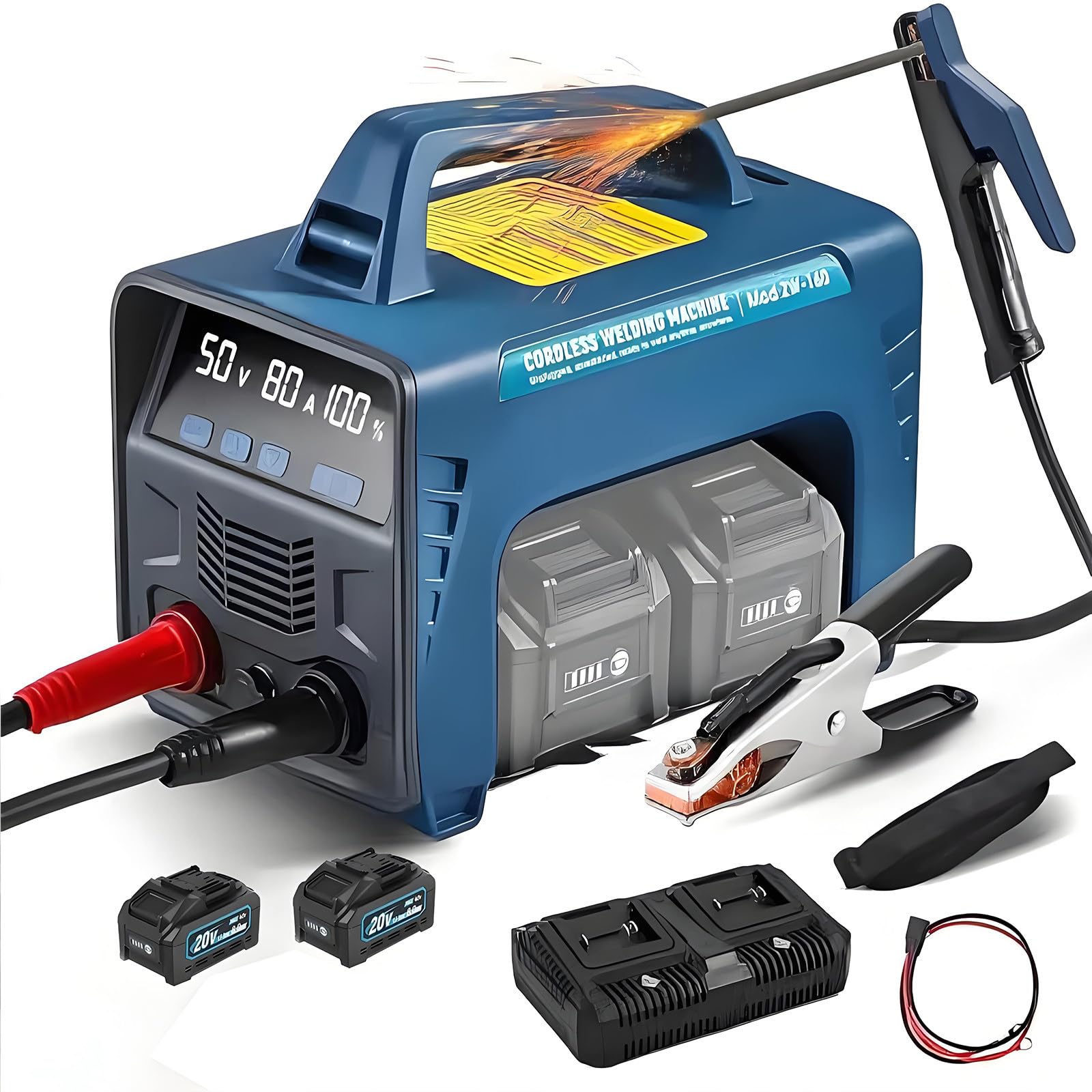 Bezprzewodowa spawarka przenośna,spawarka zasilana akumulatorem MMA ARC 160A 2(4) bateriami,cyfrowa spawarka elektrodowa IGBT,przenośna spawarka elektrodowa/rurowa z gorącym startem,2batteries