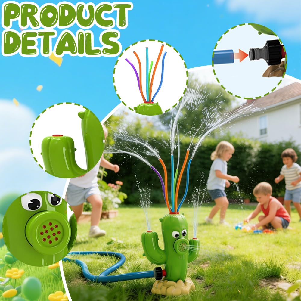 Wasserspielzeug Kinder Outdoor, Kaktus Wassersprinkler, Sprinkler Spiele für Jungen Mädchen Ab 3 4 5 6 7 8 Jahre für Wasserblume, Außenbereich, Rasen, Garten, Pool-Party