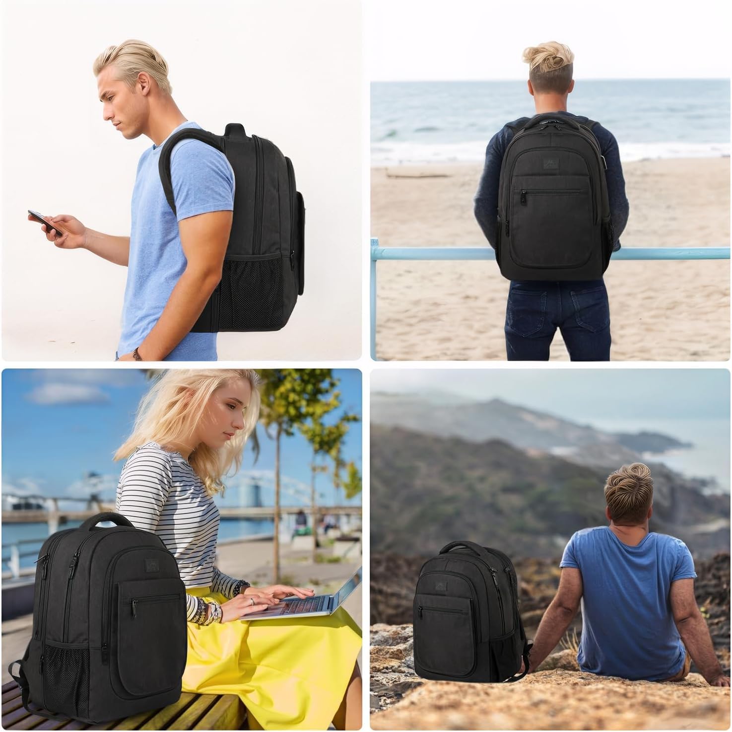 MATEIN Rucksack Herren, Groß Erweiterbarer Laptop Rucksack 15,6 Zoll mit USB Ladeanschluss, Business Reise Backpack Damen, Wasserdicht Anti Diebstahl Rucksäcke Arbeit Schulrucksack Tasche, Schwarz