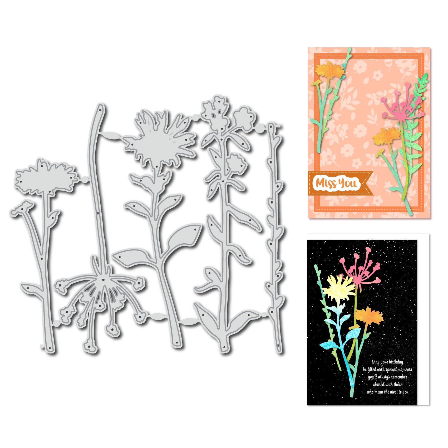 arriettycraft 5pcs/Lot Wildflowers Silhouette Metal Die Cuts Dandelion Daisy Flower Stem Cutting Dies Stencil Template for Cards Making DIY Paper Crafting Scrapbooking