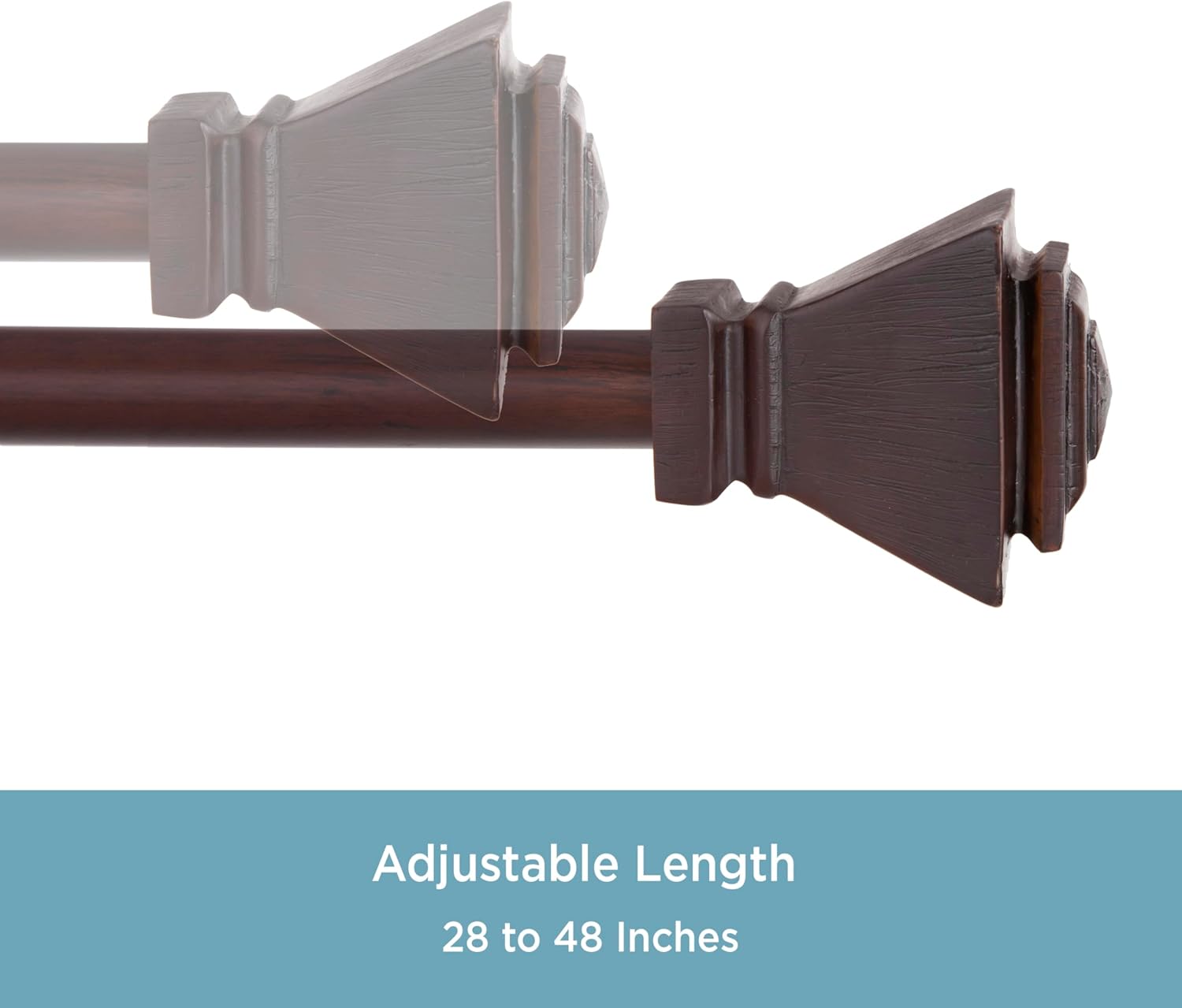 Kenney KN75644 Iverson Square End Standard Decorative Window Curtain Rod, 28-48" Adjustable Length, Espresso Finish, 5/8" Diameter Steel Tube