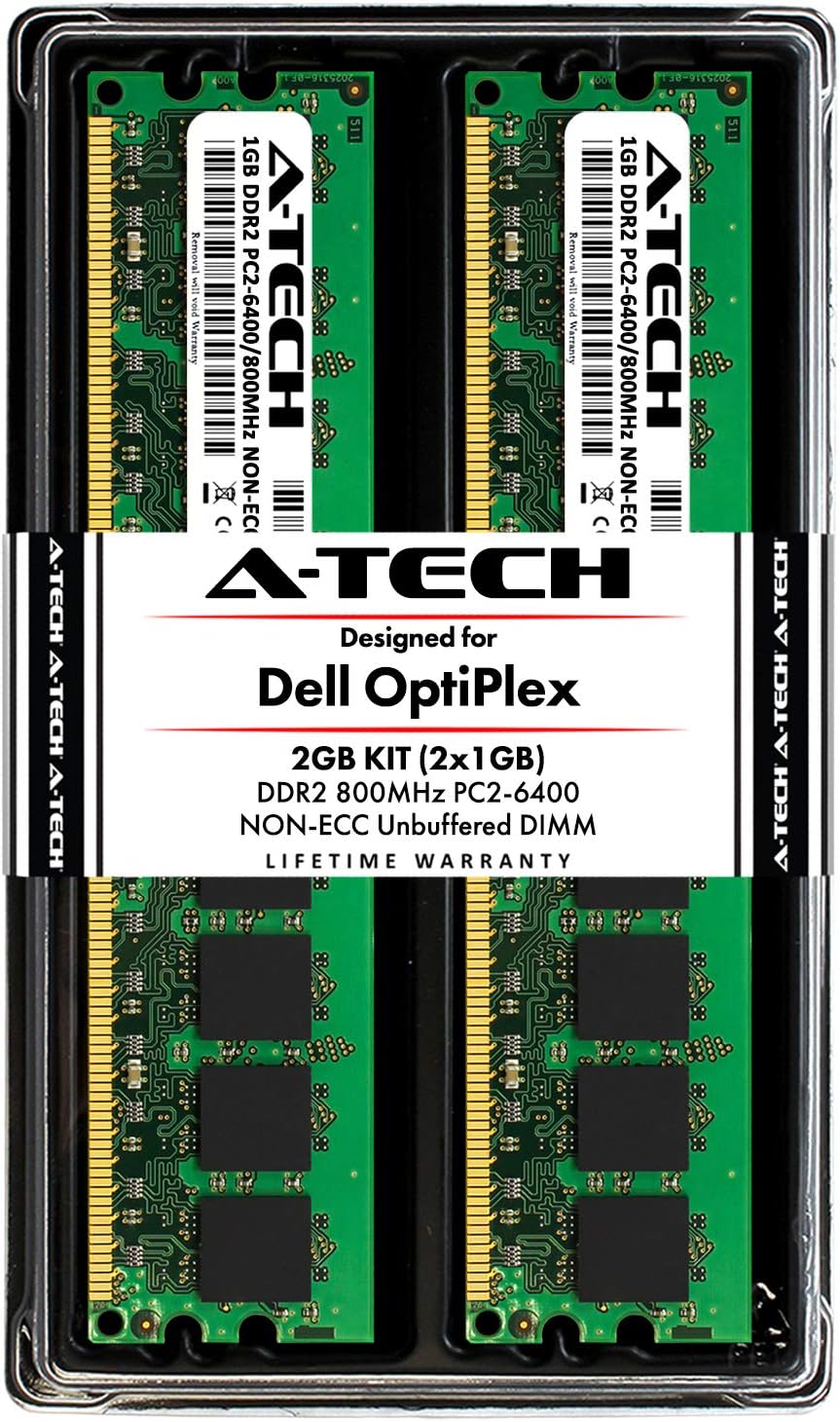A-Tech 2GB (2X 1GB) Memory RAM Kit for Dell OptiPlex 960, 760, 755, 745, 740, 360, 330, 160, (MT, DT, SFF, USFF) - DDR2 800MHz PC2-6400 Non-ECC DIMM Modules