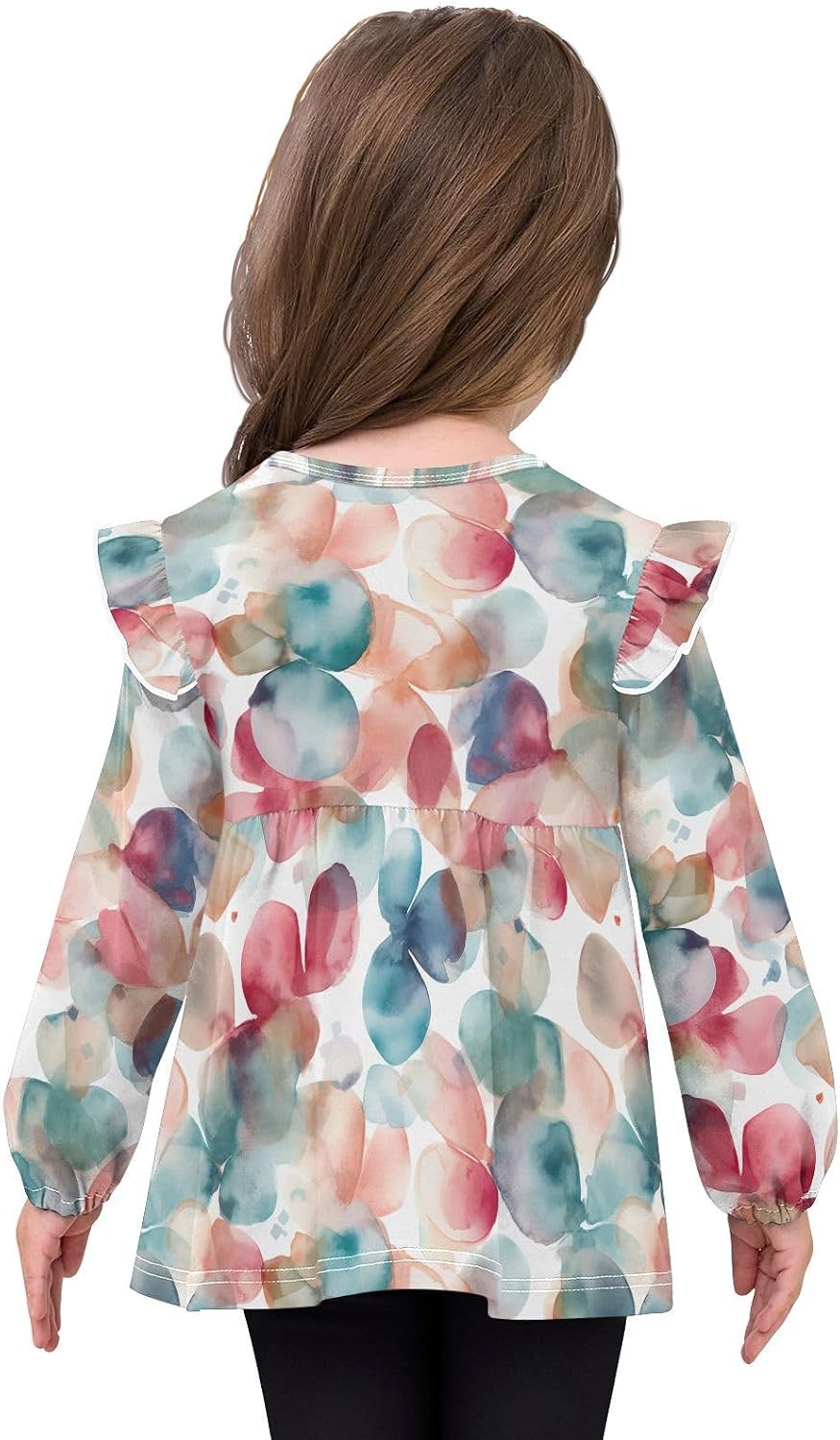 visesunny Toddler Clothes for Girls Green Broken Petal Long Sleeve Fall Shirts Cotton Top with Ruffle Collar