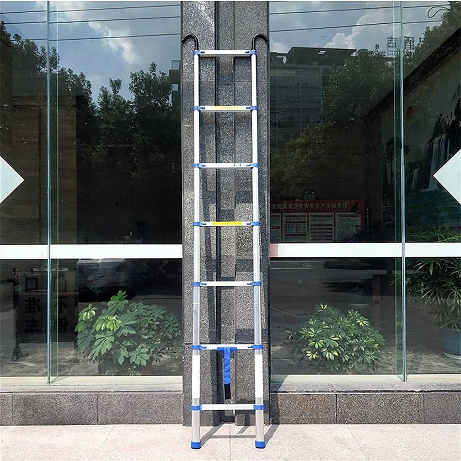 Telescopic Ladder Telescoping Ladder 2M-8M Telescoping Ladder Aluminum Extension Ladder & Loft Roof Hook Kit Telescopic Ladder Foldable Capacity Max Load 150kg/330lb (Size : 5.8M) Marriage V