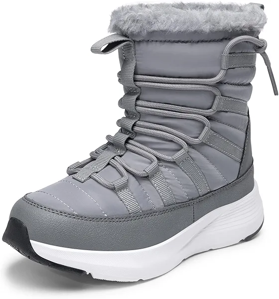 DREAM PAIRS Girls Boys Winter Snow Boots, Slip Resistant Faux Fur Lined, Windproof Warm Slip-On Boots for Kids,Size 10 Toddler,Grey,KKUMSB2507