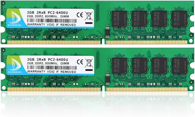 DUOMEIQI 4GB Kit (2 X 2GB) 2RX8 DDR2 800MHz UDIMM PC2-6300 PC2-6400 PC2-6400U CL6 1.8v (240 PIN) Non-ECC Unbuffered Desktop Memory RAM Module Compatible with Intel AMD System