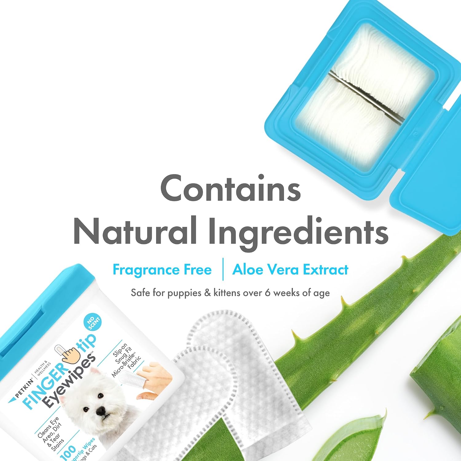 Petkin Fingertip Eye Wipes for Dogs and Cats, 100 Finger Wipes - Slip-On, Snug Fit, Micro-Bristle Fabric - Cleans Eye Area, Dirt and Tear Stains - Convenient, Ideal for Home and Travel - No Scent image 5