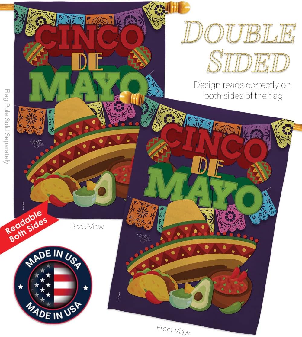 Breeze Decor Cinco de Mayo Garden House Summer Mexican Fiesta Party Cactus PinataOutdoor Summertime Sunny Decoration Banner Small Yard Gift Double-Sided, Thick Fabric, Large & Small Flags Set