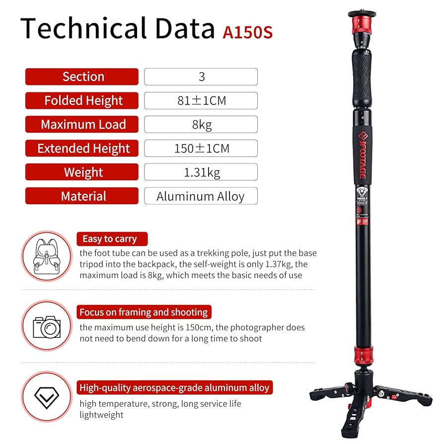 Amazon.com : IFOOTAGE Cobra 2 Strike A150S Monopod, 59