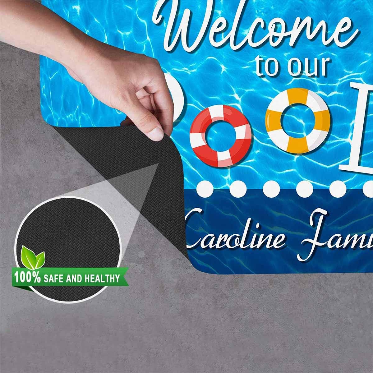 Customized Door Mat with Name Text Personalized Welcome to Our Pool Design Doormat Indoor Outdoor Rug Decor Non Slip