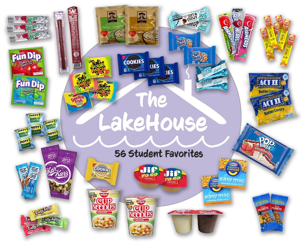 College Care Package for Guys Girls - 56 Count Snack Box Variety Pack - Care Packages for College Students - Dorm Snacks - College Dorm Room Essentials - College Food - Gift Basket from The LakeHouse